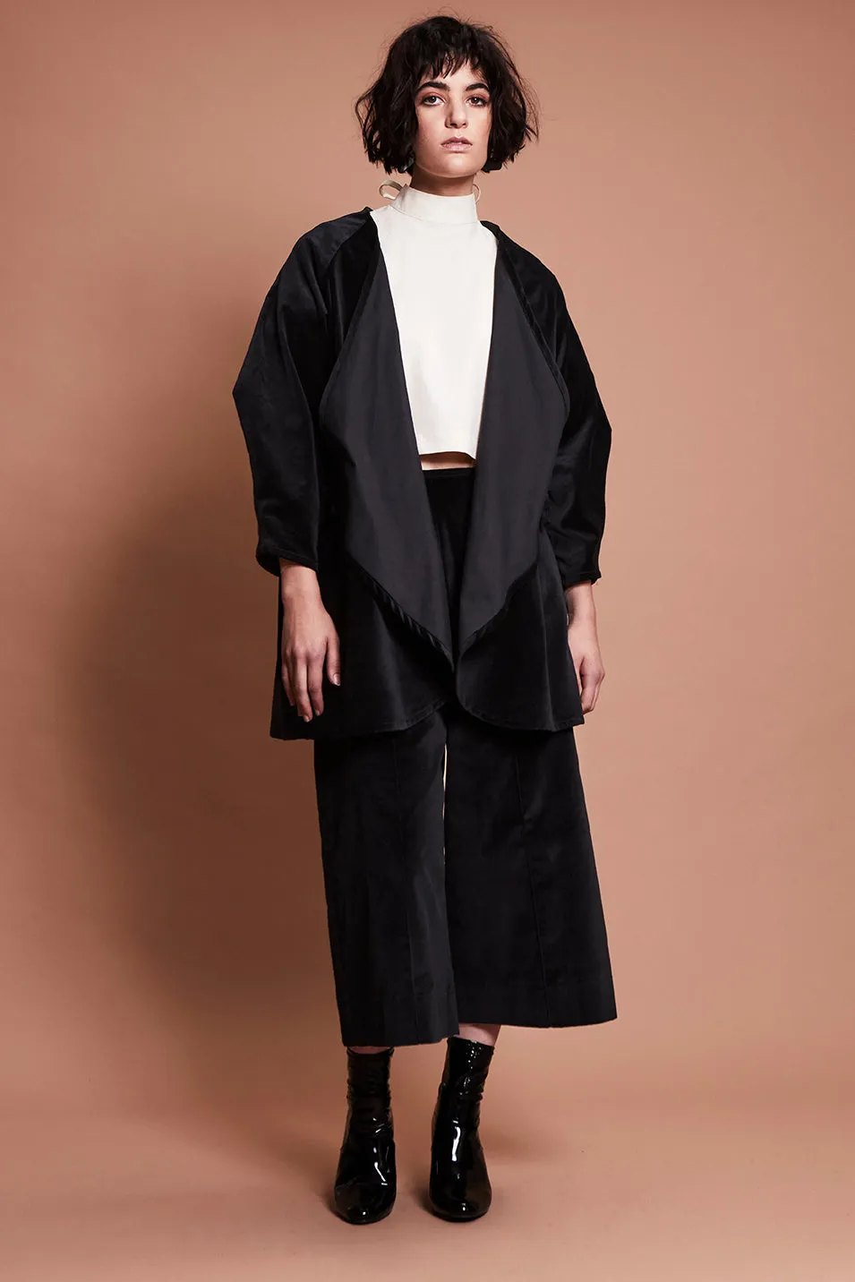 • SAMPLE • VELVET JACKET, CONVERTIBLE [ Black, Cotton ]