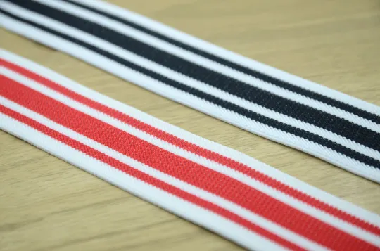 1.5" 38mm Wide White and black Striped Colored Elastic, -1 Yard