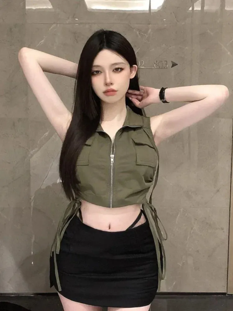 2024 Punk Zipper Cropped Sleeveless Tank Top