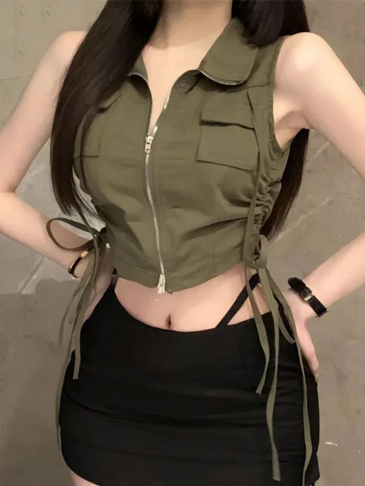 2024 Punk Zipper Cropped Sleeveless Tank Top