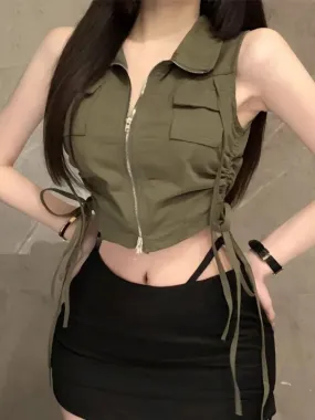 2024 Punk Zipper Cropped Sleeveless Tank Top