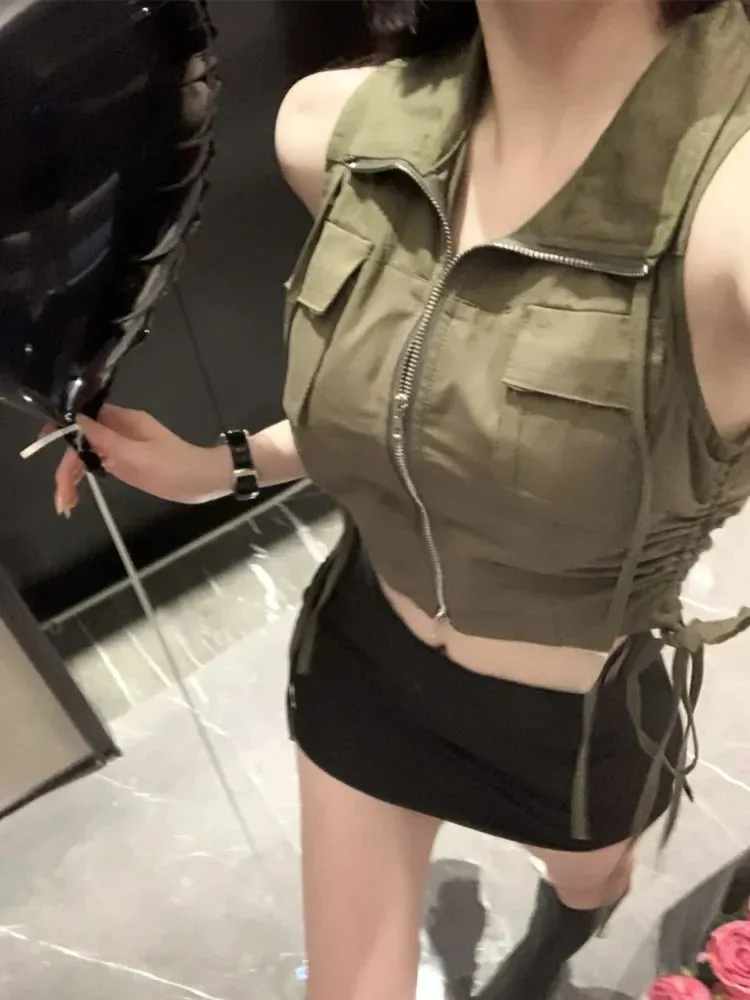 2024 Punk Zipper Cropped Sleeveless Tank Top