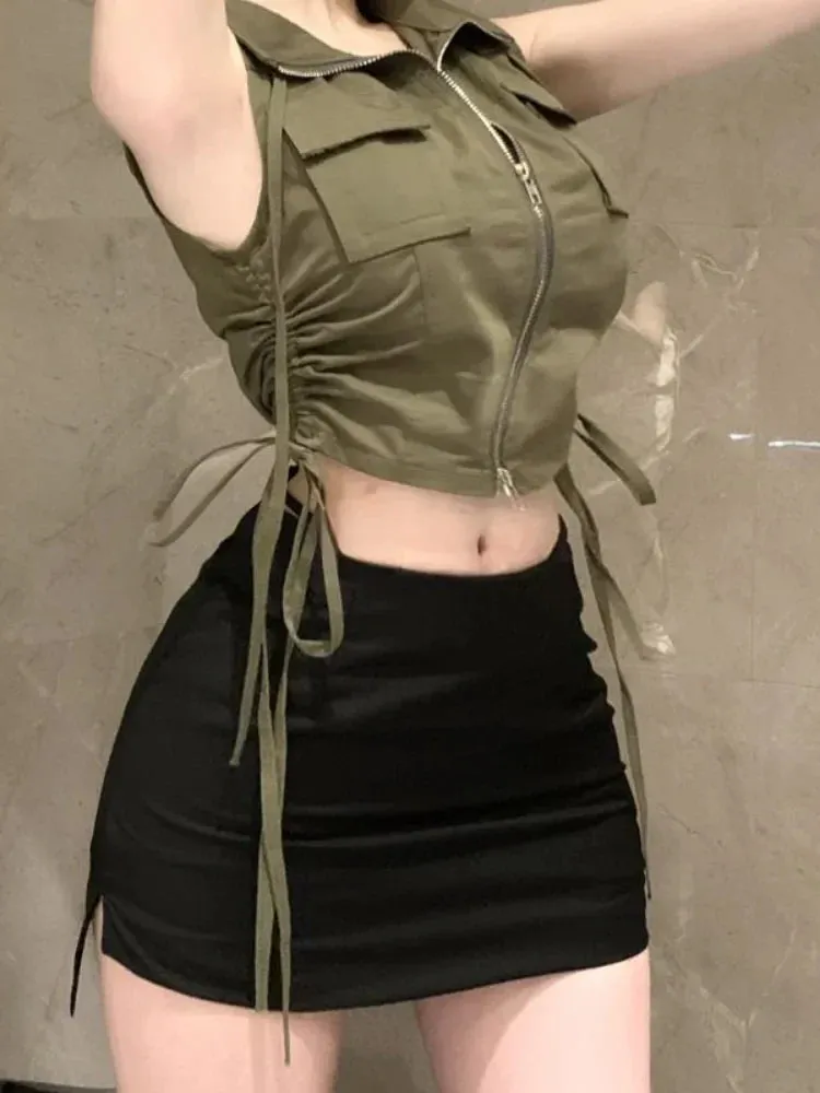 2024 Punk Zipper Cropped Sleeveless Tank Top