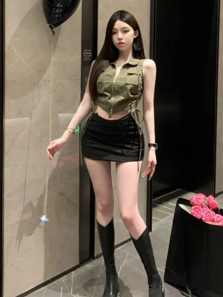 2024 Punk Zipper Cropped Sleeveless Tank Top