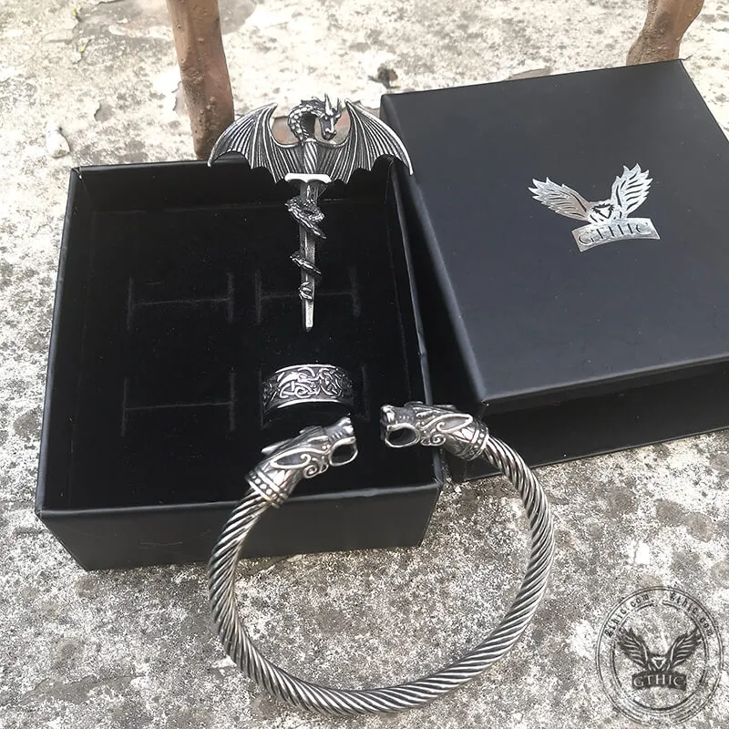 3 Pcs Celtic Dragon Stainless Steel Jewelry Set