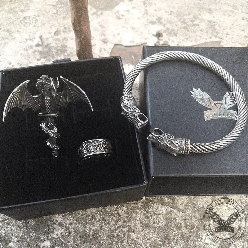 3 Pcs Celtic Dragon Stainless Steel Jewelry Set