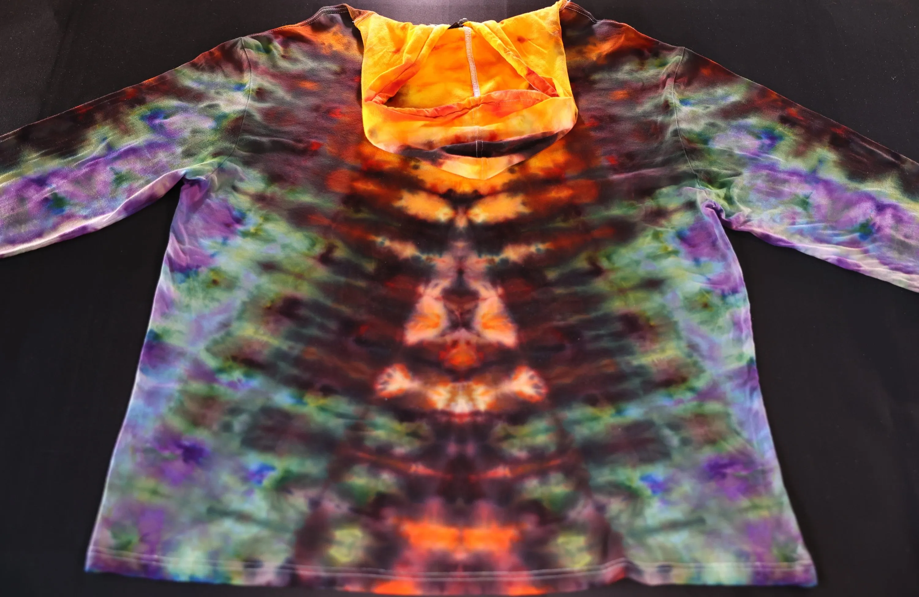 3X Glitch Variation Ice Dye Tie Dye on a Lightweight Hooded Gildan Softstyle Lightweight Hooded** Long Sleeve Shirt Read Description
