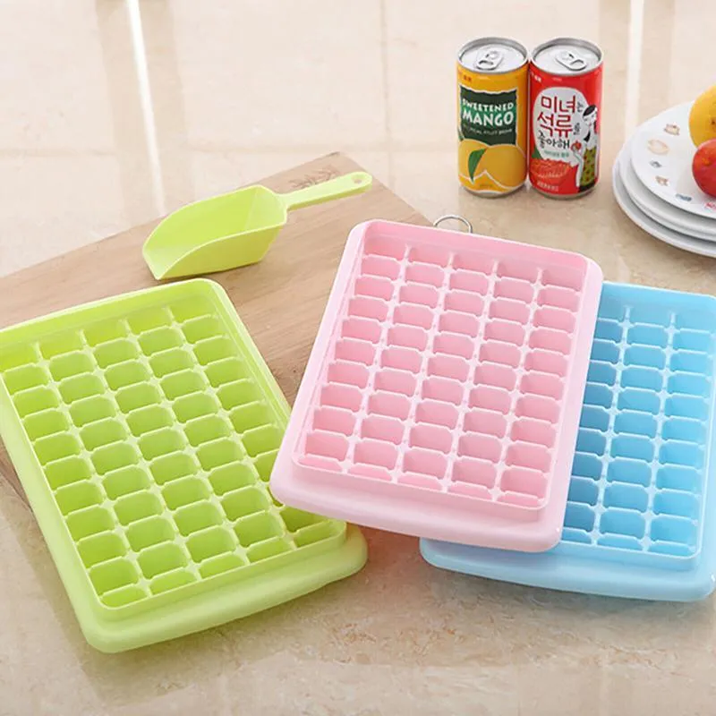 55 Grids Ice Cube Tray Mould | With Lid & Storage Box | Scoop Set | Pink