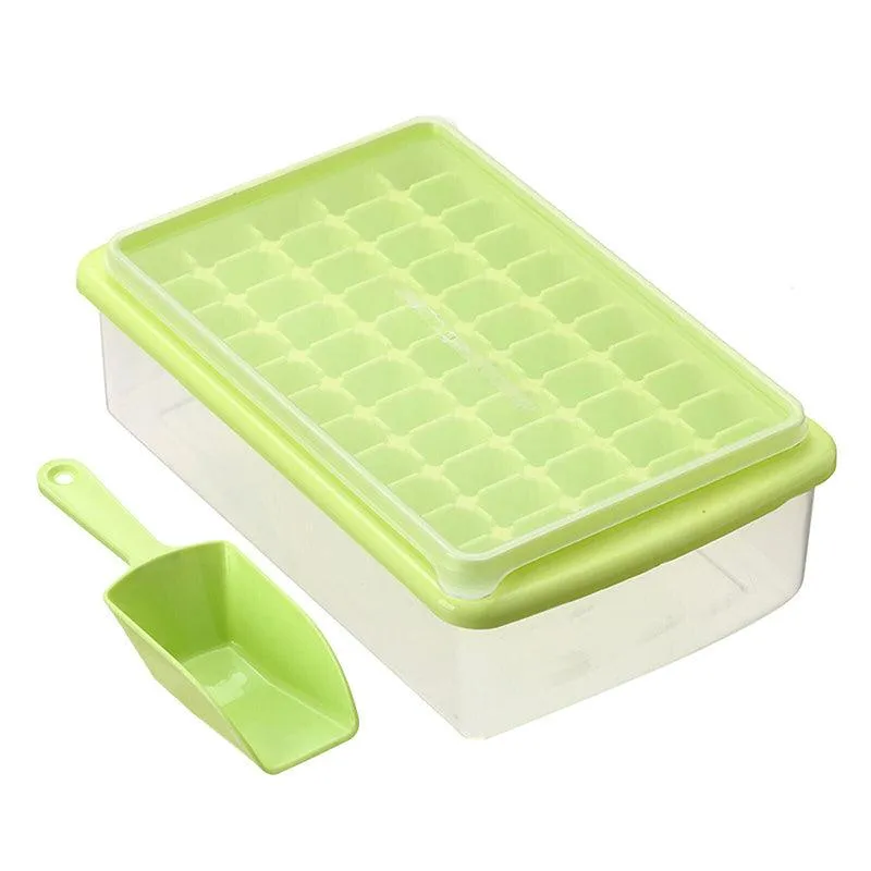 55 Grids Ice Cube Tray Mould | With Lid & Storage Box | Scoop Set | Pink