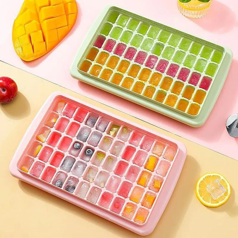 55 Grids Ice Cube Tray Mould | With Lid & Storage Box | Scoop Set | Pink