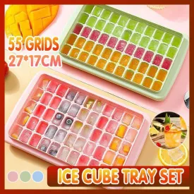 55 Grids Ice Cube Tray Mould | With Lid & Storage Box | Scoop Set | Pink