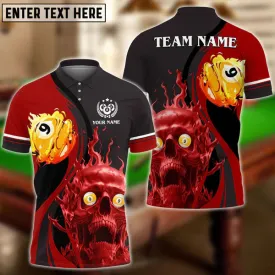 9 Ball Billiards Skull Fire Multi Color Personalized Name Polo Shirt, Gift for Billiard Player