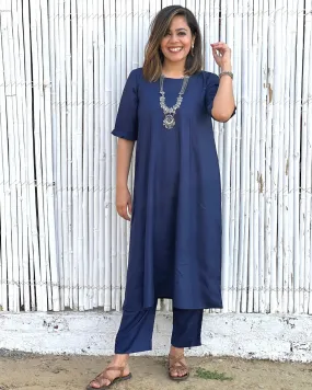 Aline Navy Blue Rayon Kurta & Pants - Set of 2