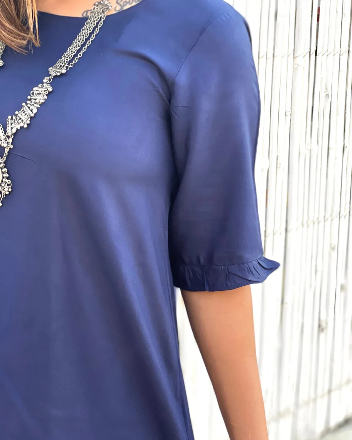 Aline Navy Blue Rayon Kurta & Pants - Set of 2