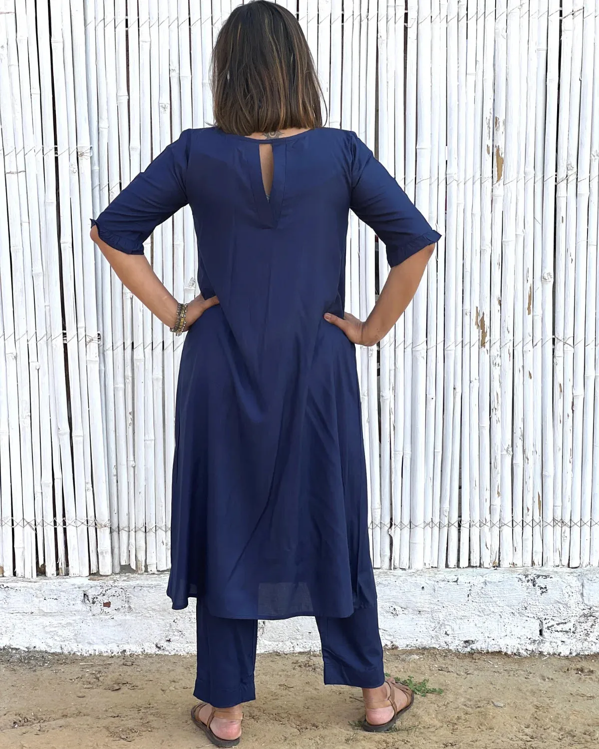 Aline Navy Blue Rayon Kurta & Pants - Set of 2