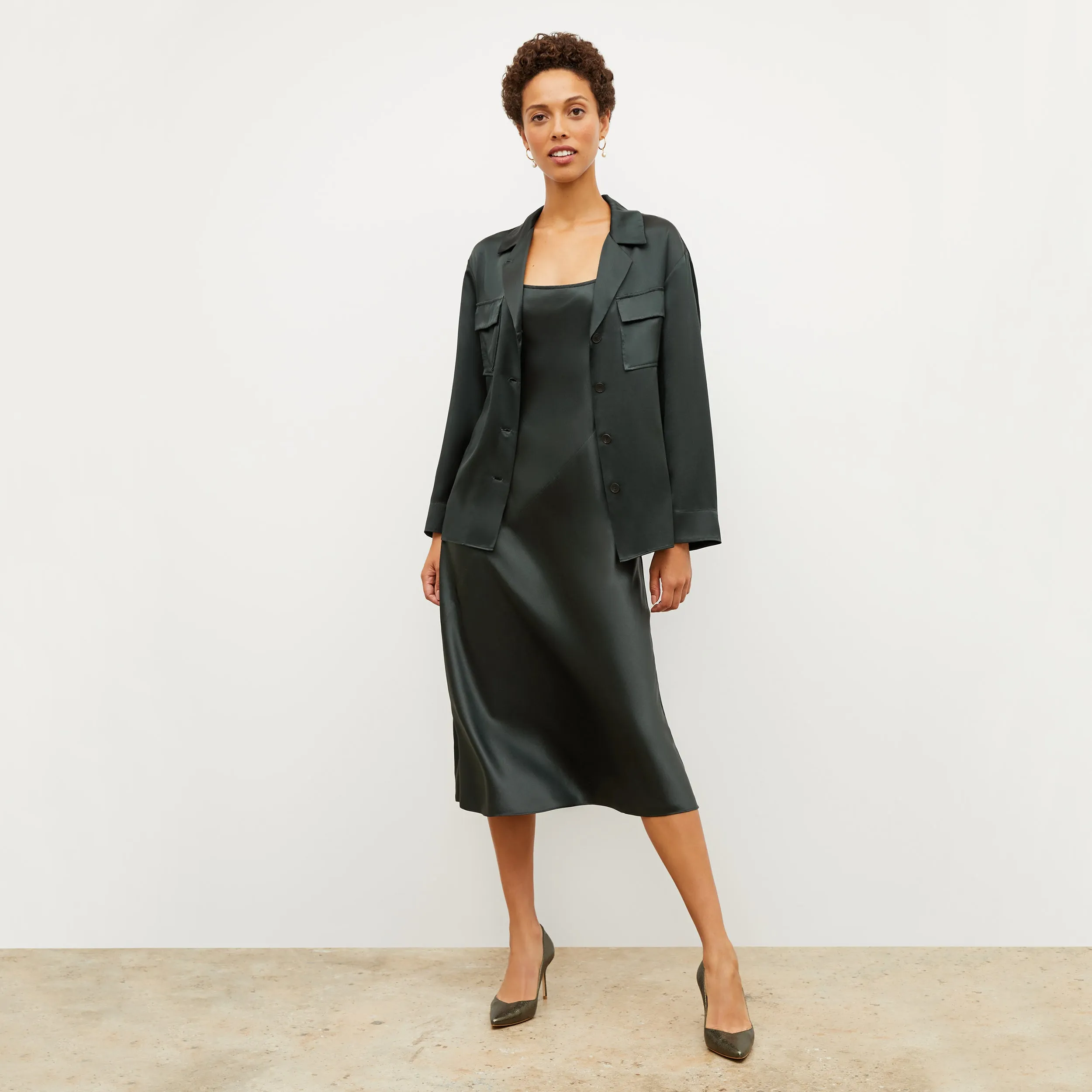 Alyssa Jacket - Washable Silk Charmeuse :: Hunter