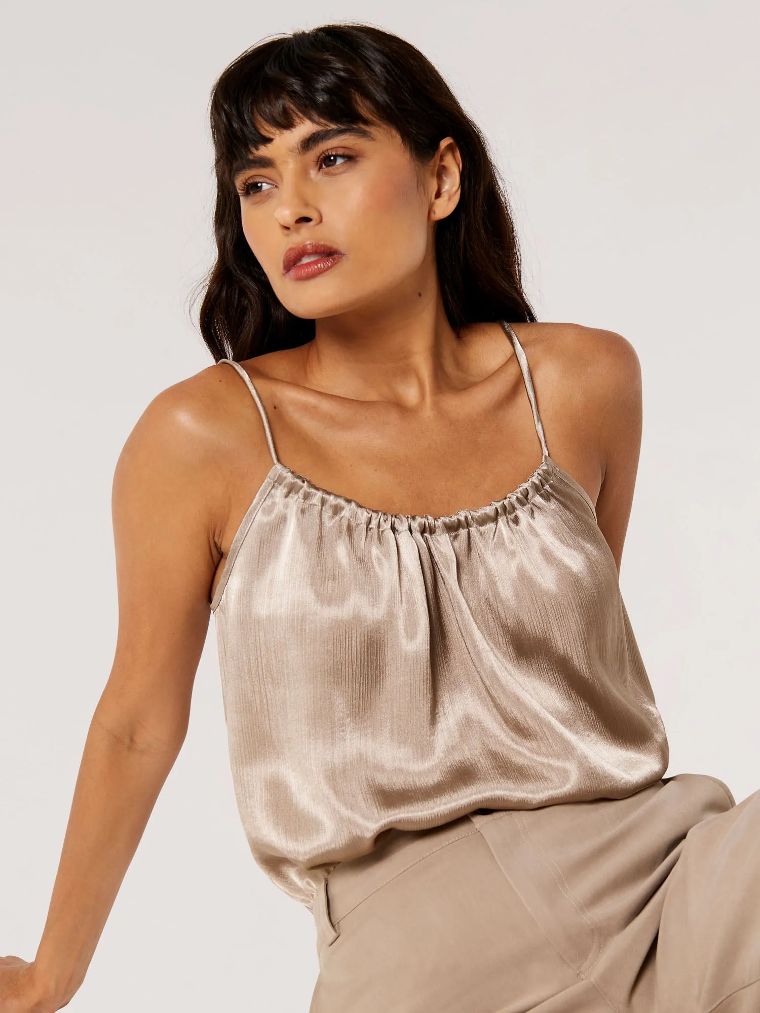 Apricot Textured Satin Camisole Top