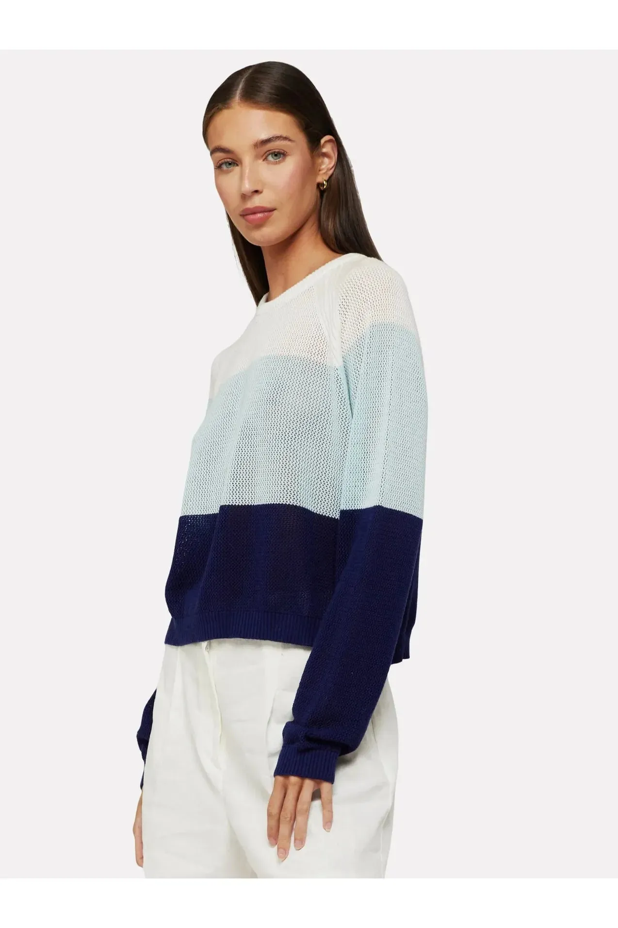 Aqua Blue Open Stitch Crewneck Sweater
