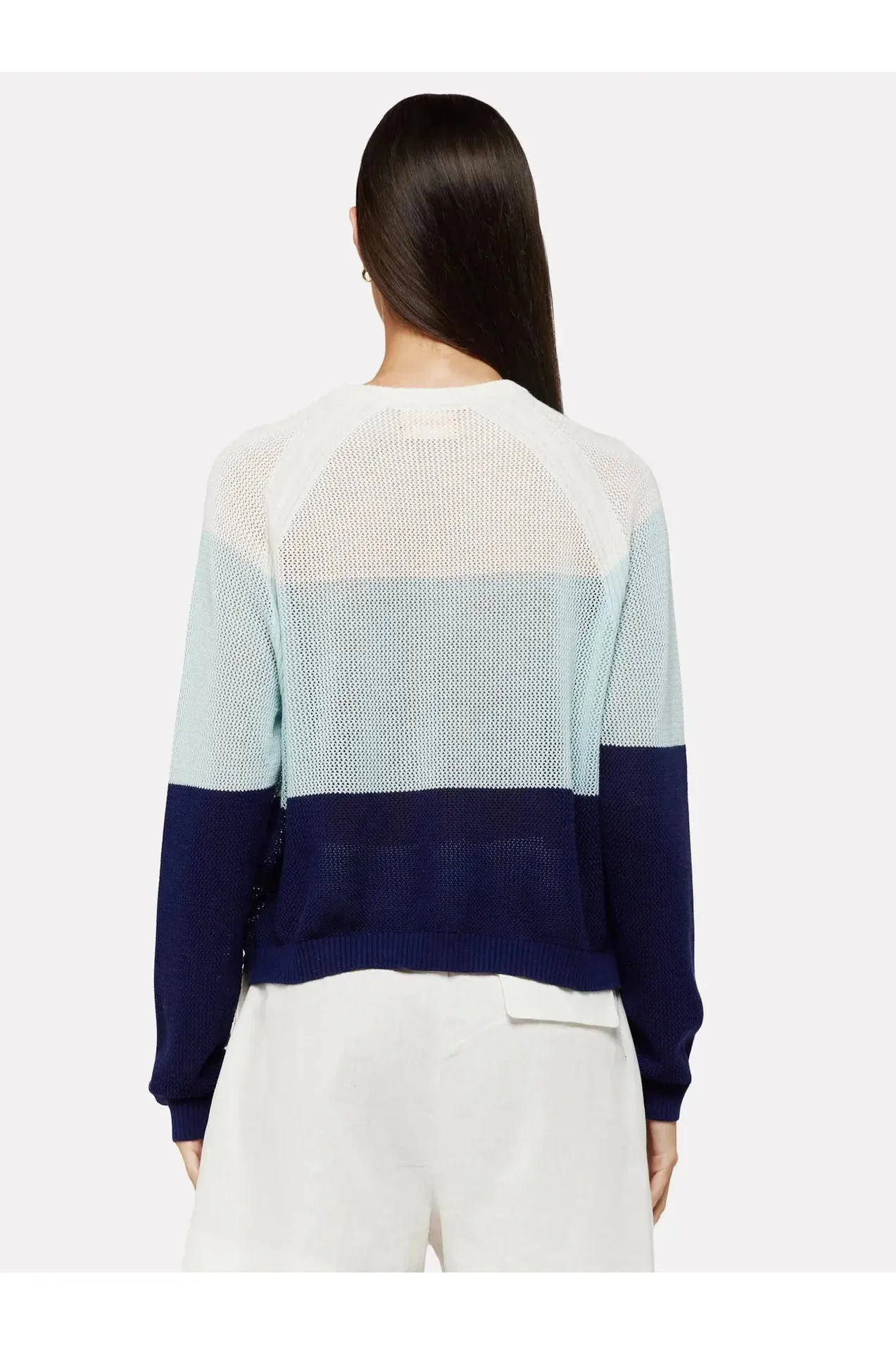 Aqua Blue Open Stitch Crewneck Sweater