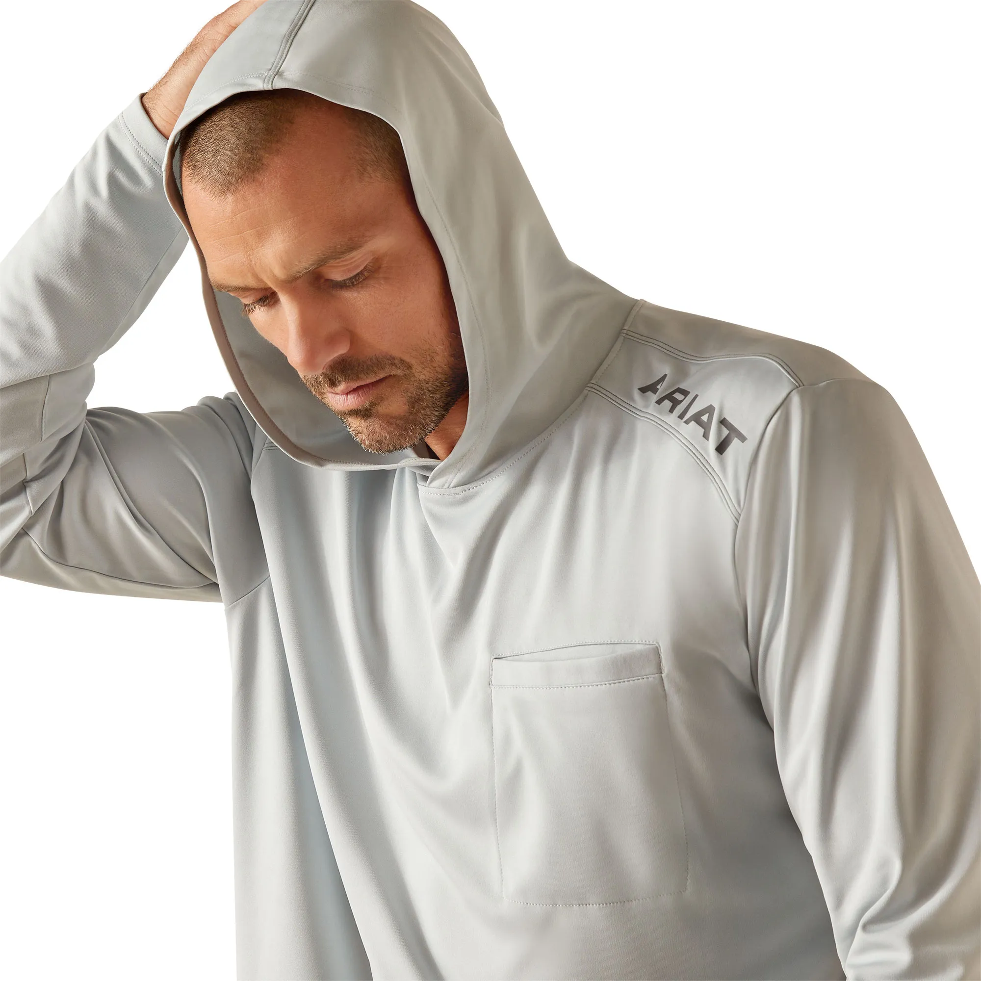 Ariat Men's Rebar Sunblocker Pearl Grey Hooded T-Shirt
