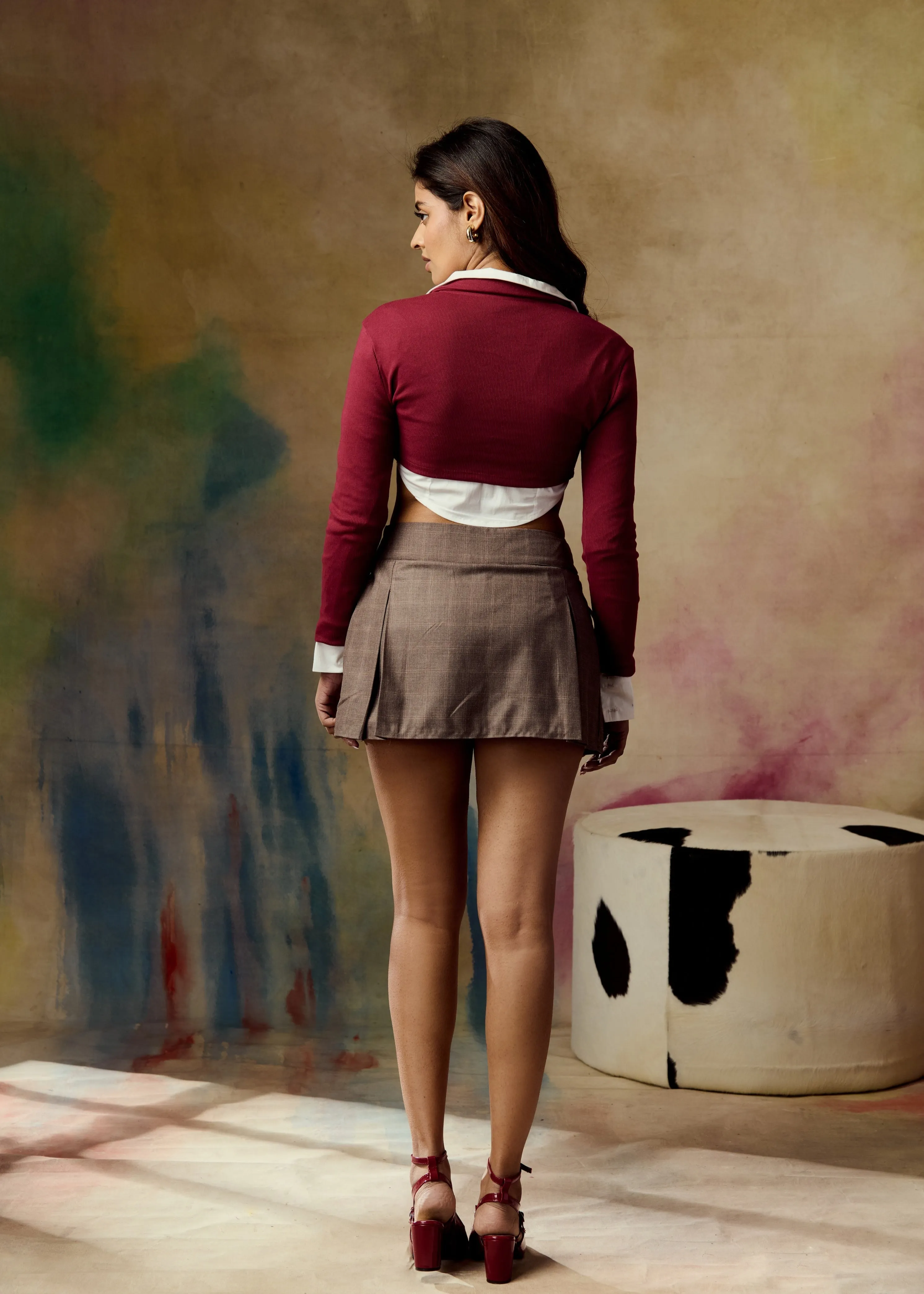 Aspen Burgundy Crop Polo and Crop White Shirt