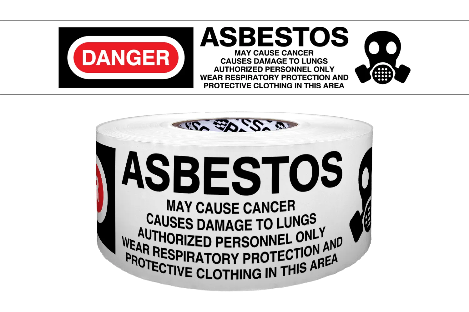 BARRIER TAPE DANGER ASBESTOS HAZARD White/Bkl/Red