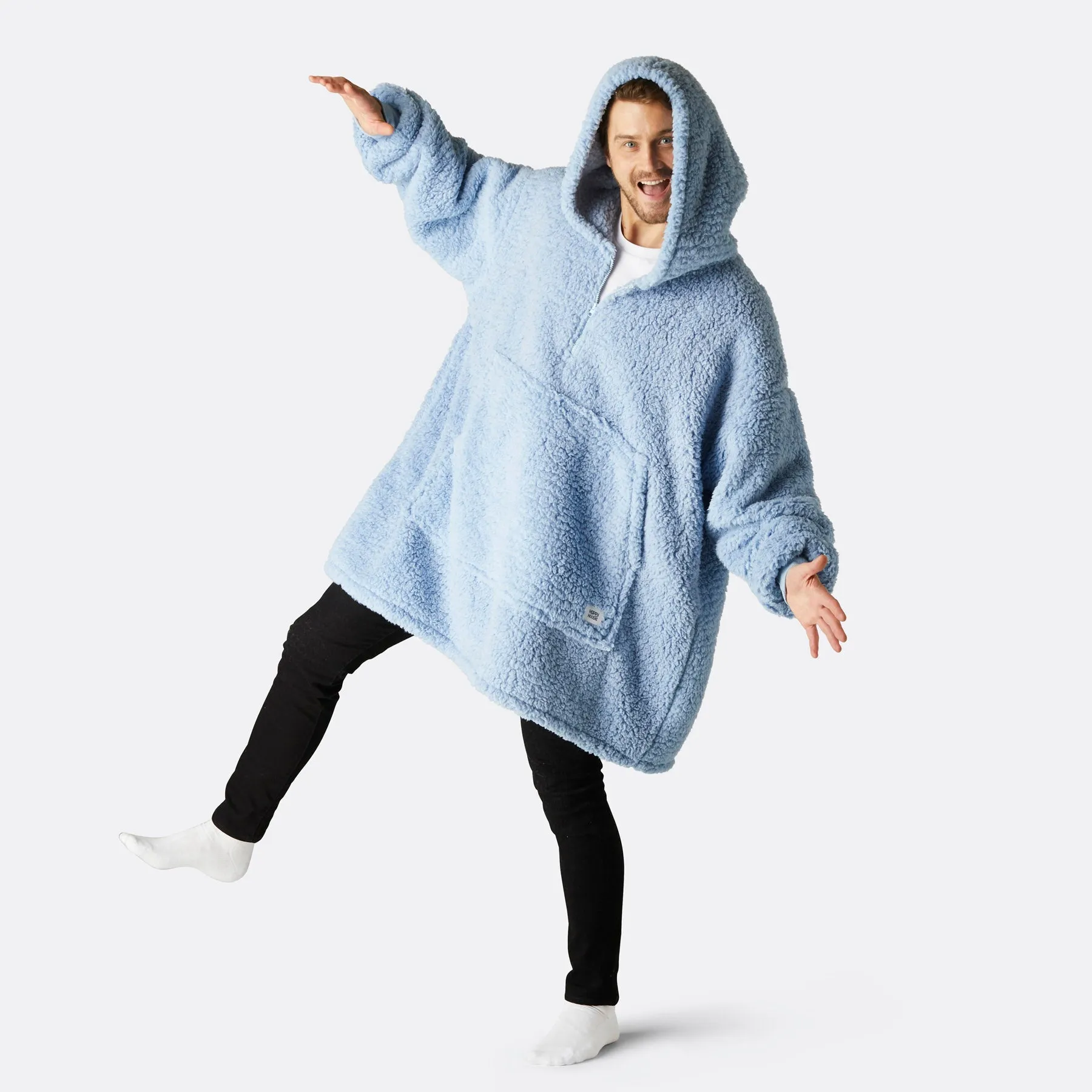 Sure! Blue Sherpa HappyHoodie: Cozy and Comfortable