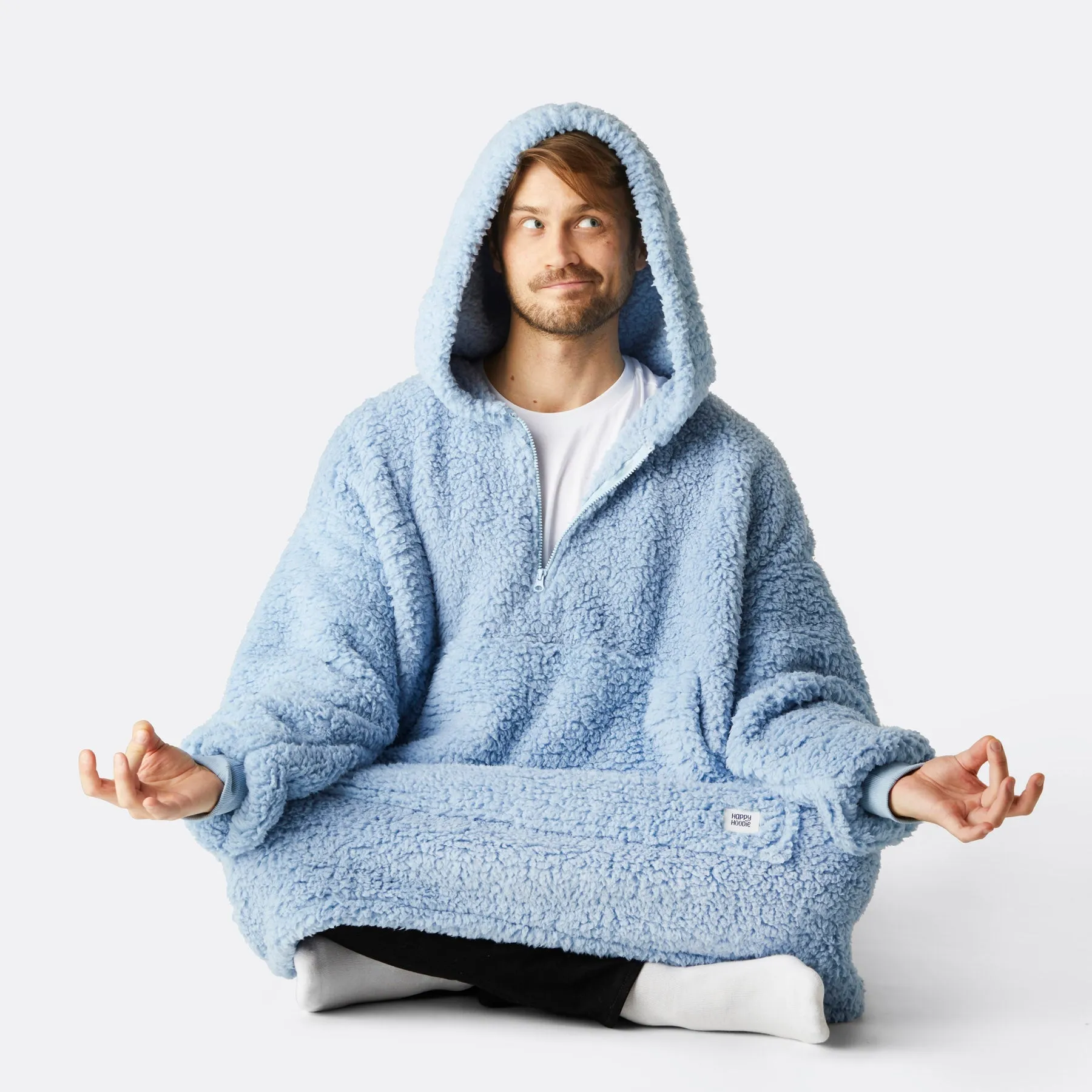 Sure! Blue Sherpa HappyHoodie: Cozy and Comfortable