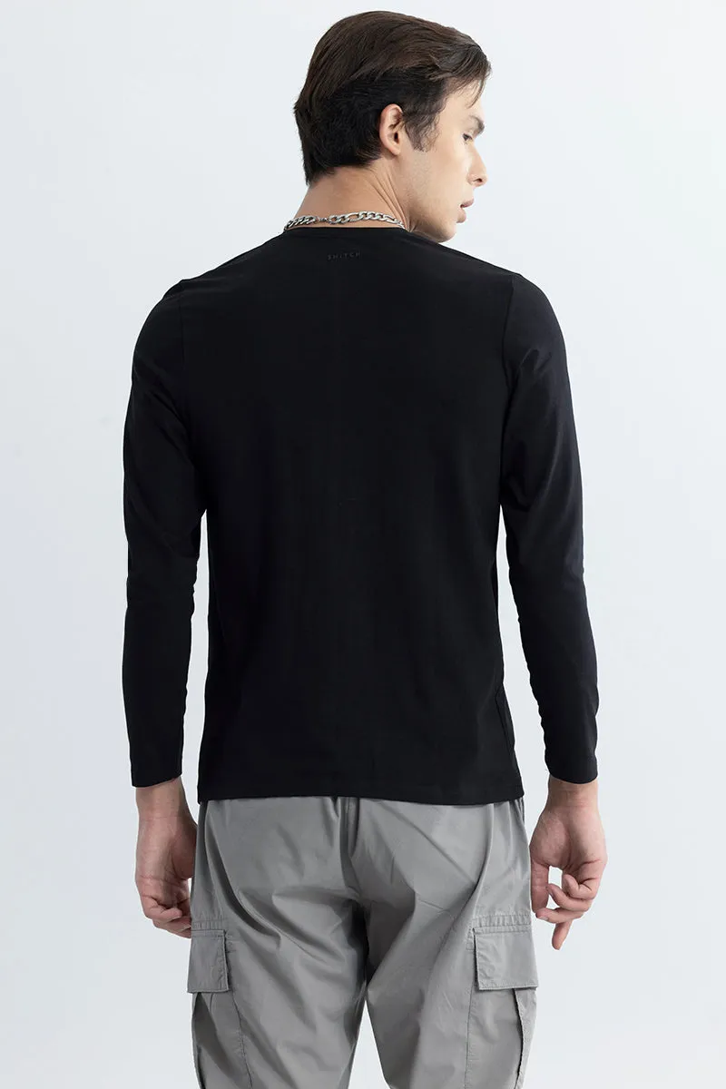 Black Full Sleeves 4-way Stretch Crew Neck T-Shirt