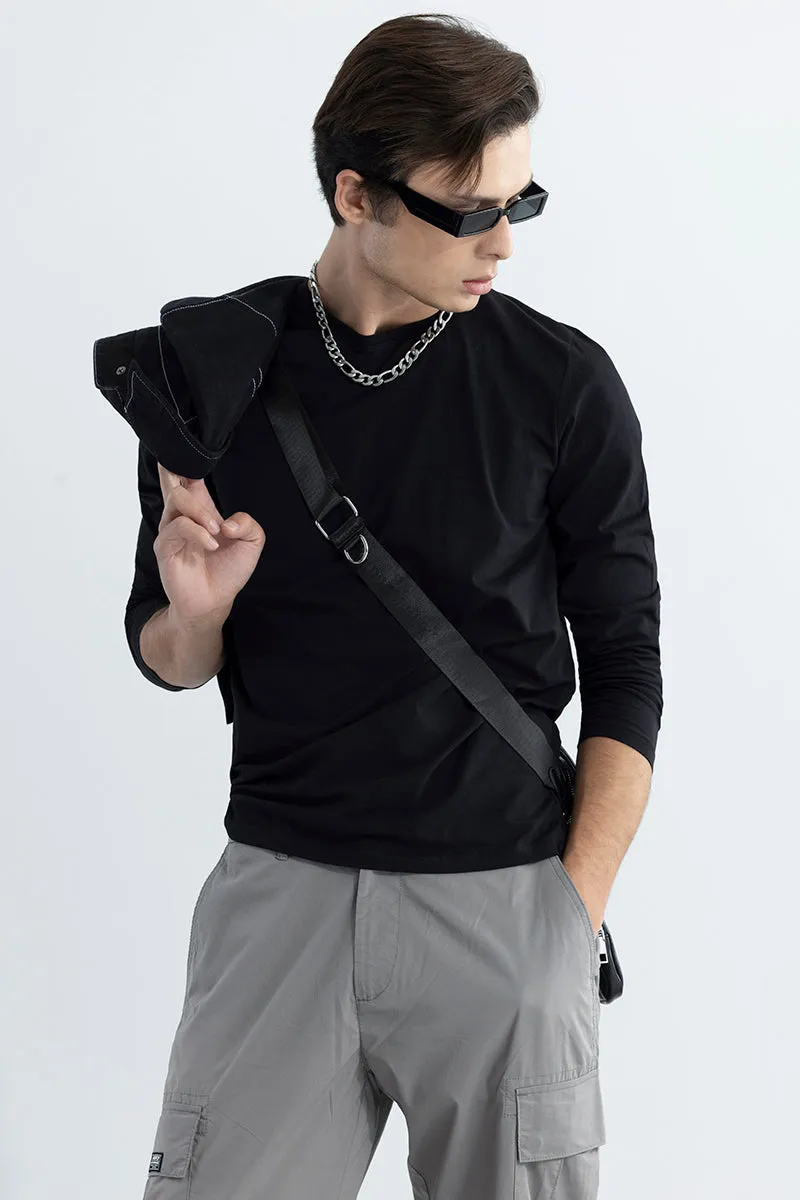 Black Full Sleeves 4-way Stretch Crew Neck T-Shirt