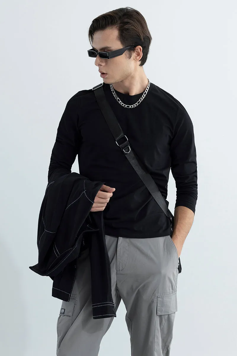 Black Full Sleeves 4-way Stretch Crew Neck T-Shirt