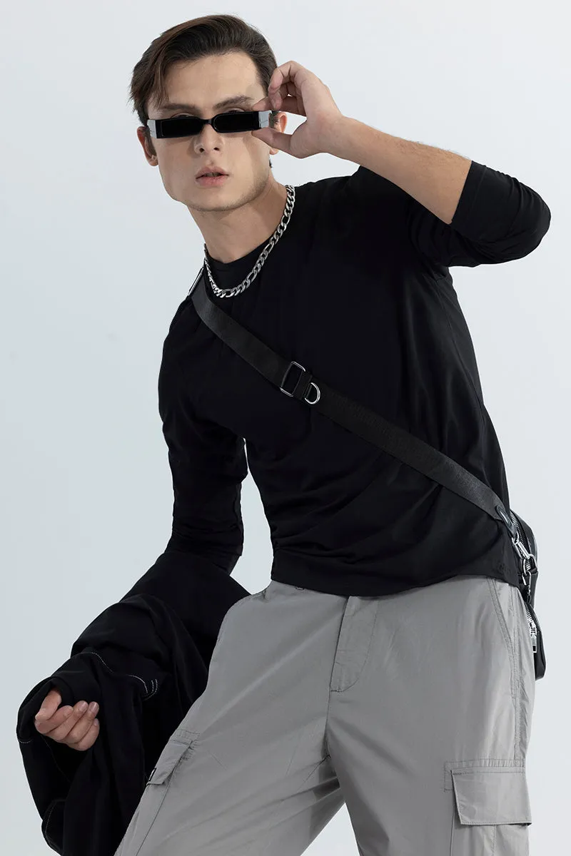 Black Full Sleeves 4-way Stretch Crew Neck T-Shirt