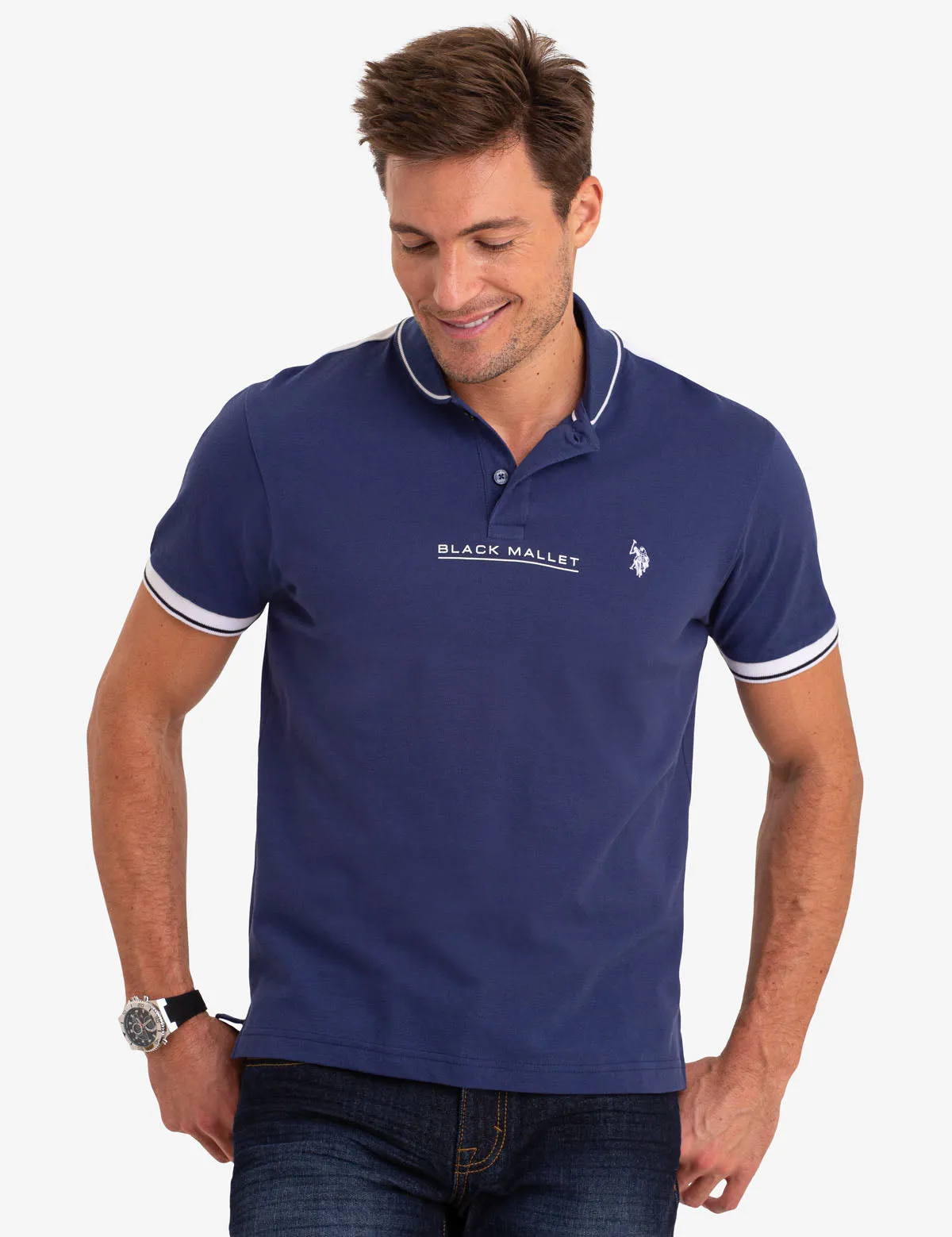 BLACK MALLET SHAWL COLLAR POLO SHIRT