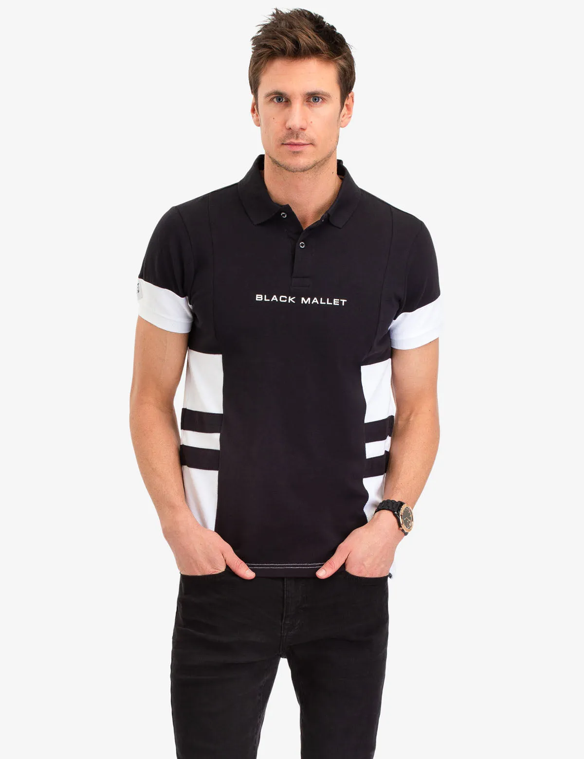 BLACK MALLET SIZE STRIPE POLO SHIRT