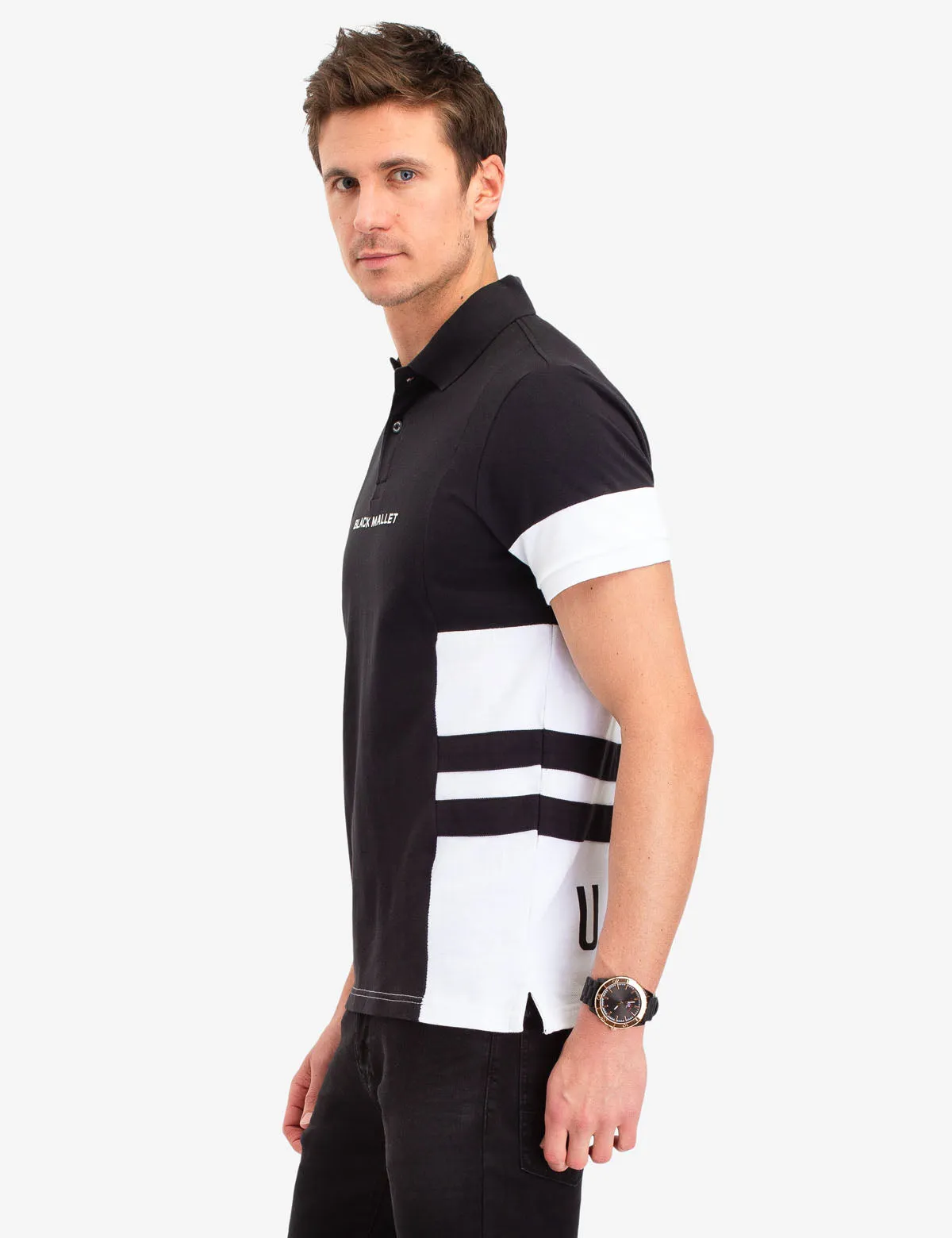 BLACK MALLET SIZE STRIPE POLO SHIRT
