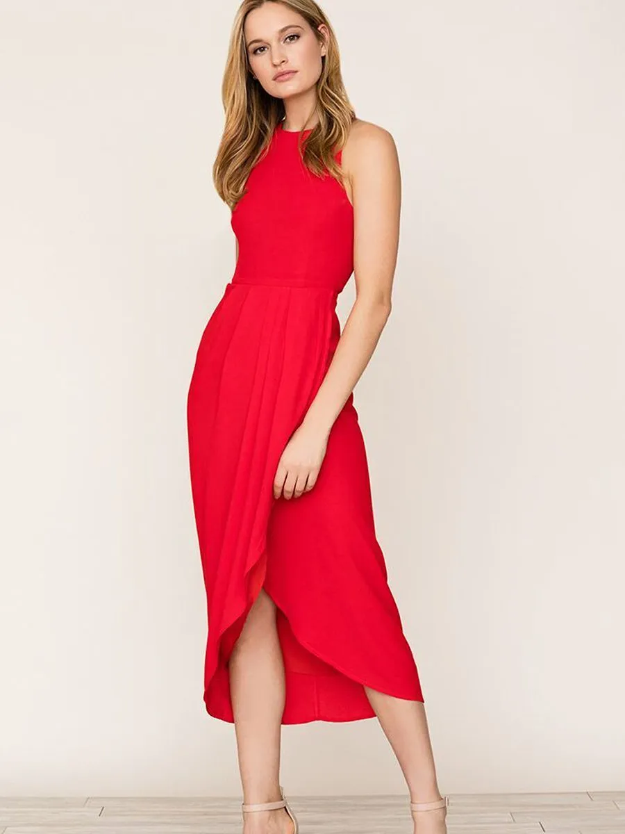 Black So Social Round Neck Sleeveless Irregular Hem Midi Dress