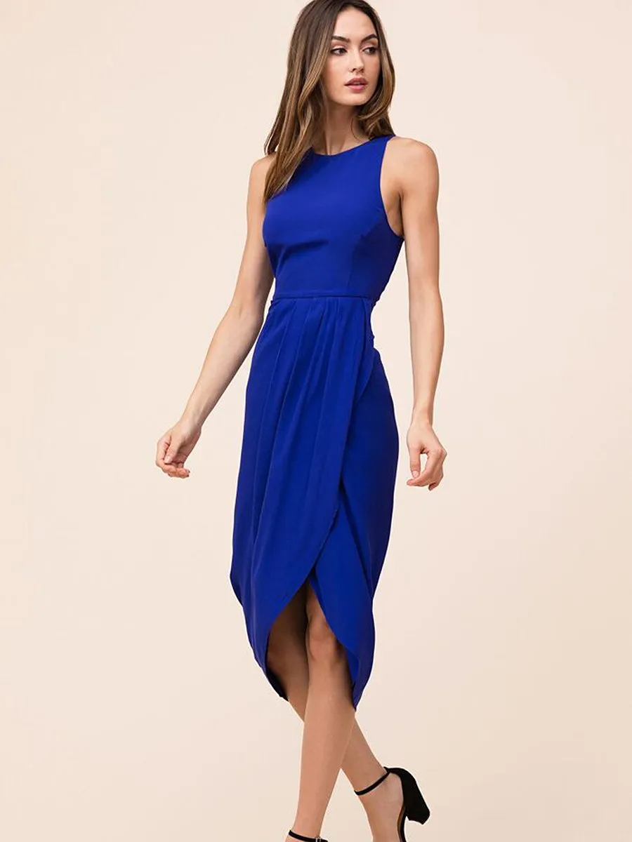 Black So Social Round Neck Sleeveless Irregular Hem Midi Dress
