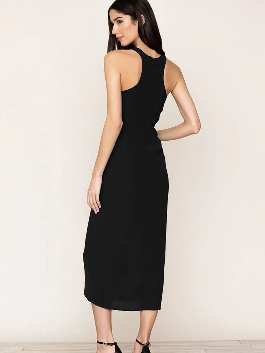 Black So Social Round Neck Sleeveless Irregular Hem Midi Dress