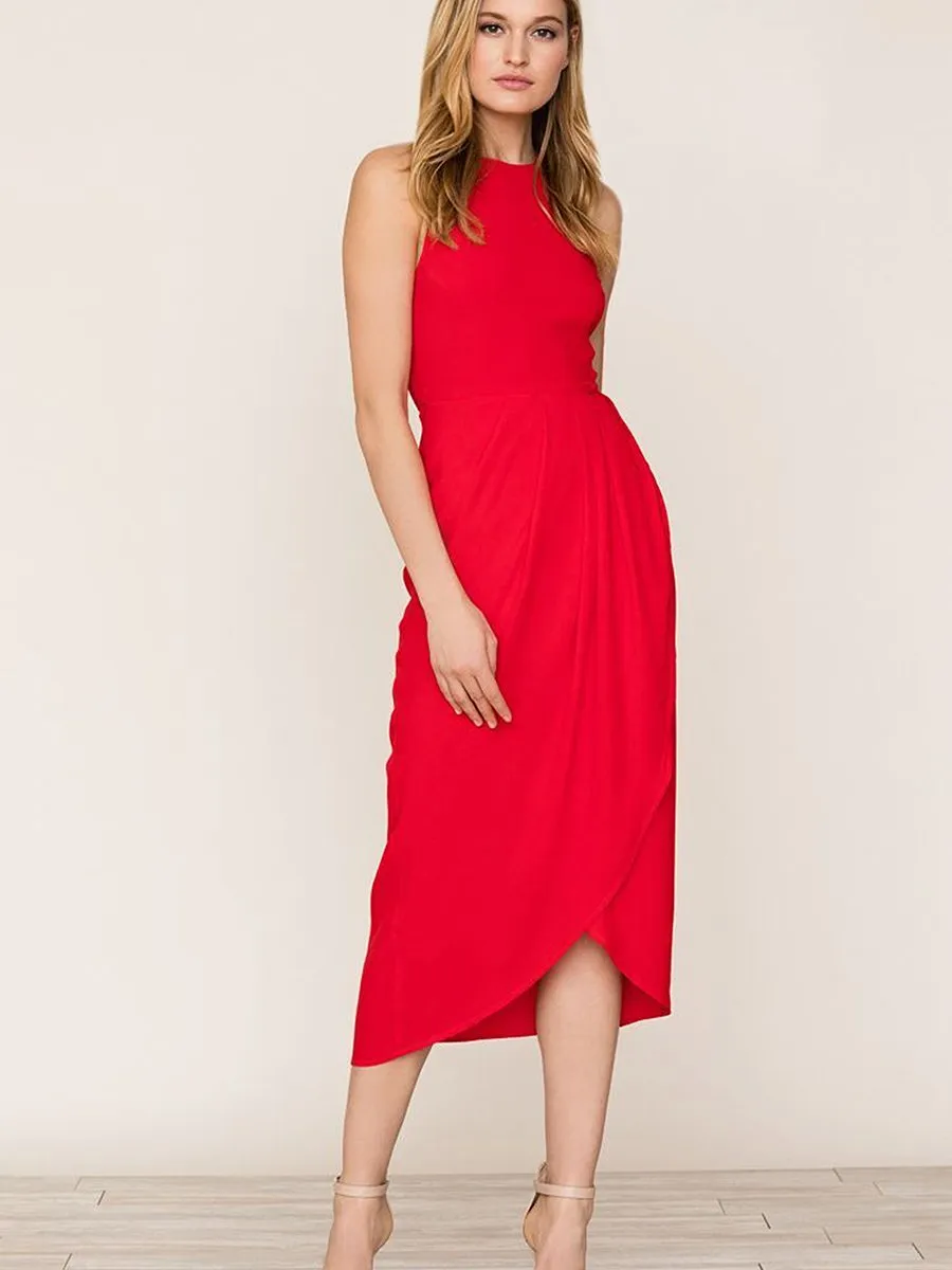 Black So Social Round Neck Sleeveless Irregular Hem Midi Dress