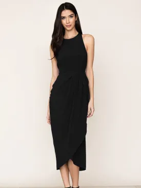 Black So Social Round Neck Sleeveless Irregular Hem Midi Dress