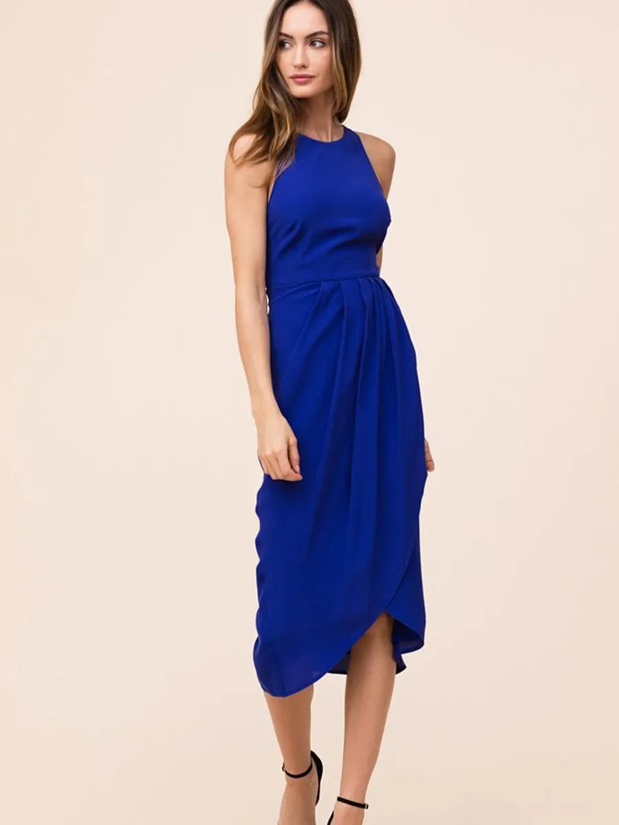 Black So Social Round Neck Sleeveless Irregular Hem Midi Dress