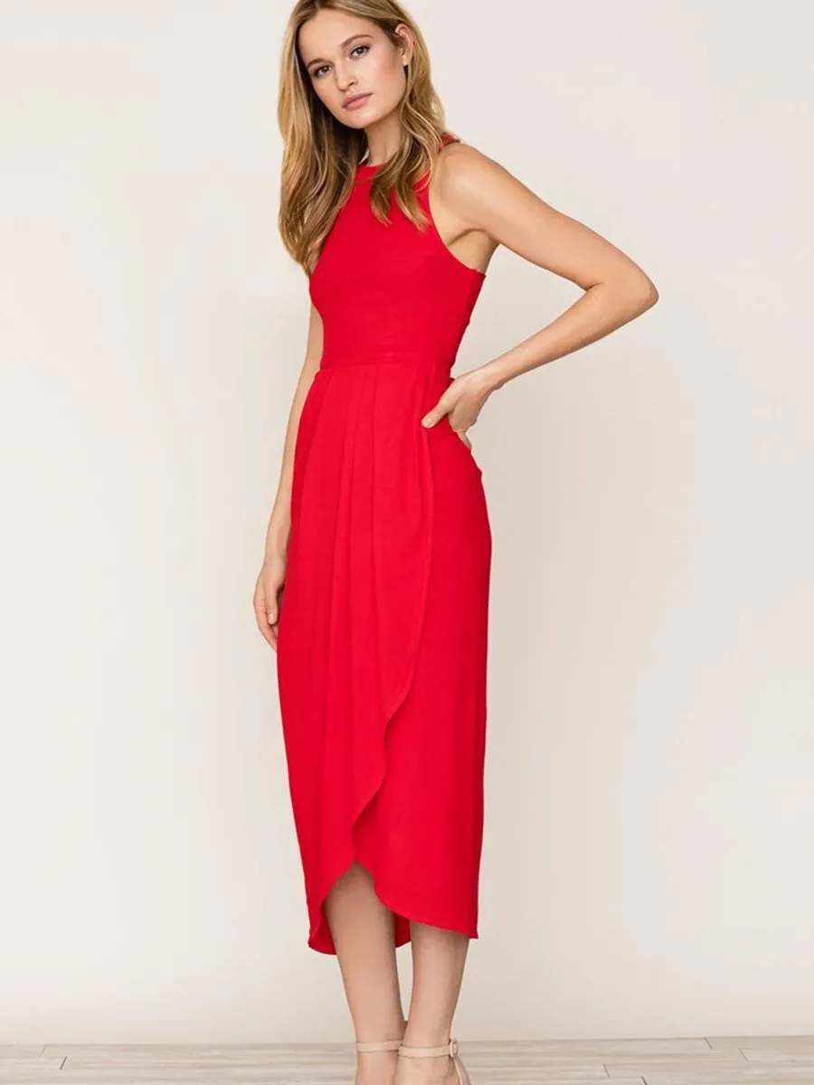 Black So Social Round Neck Sleeveless Irregular Hem Midi Dress