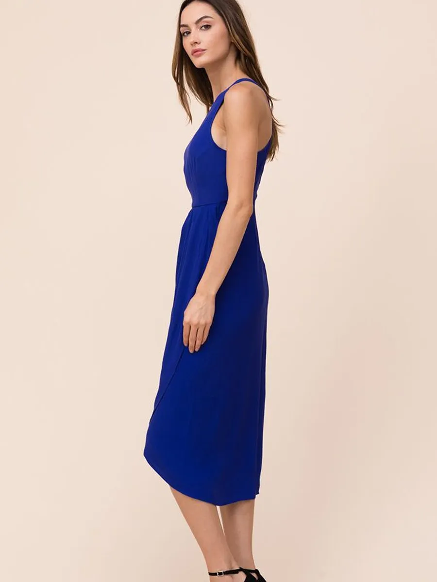 Black So Social Round Neck Sleeveless Irregular Hem Midi Dress