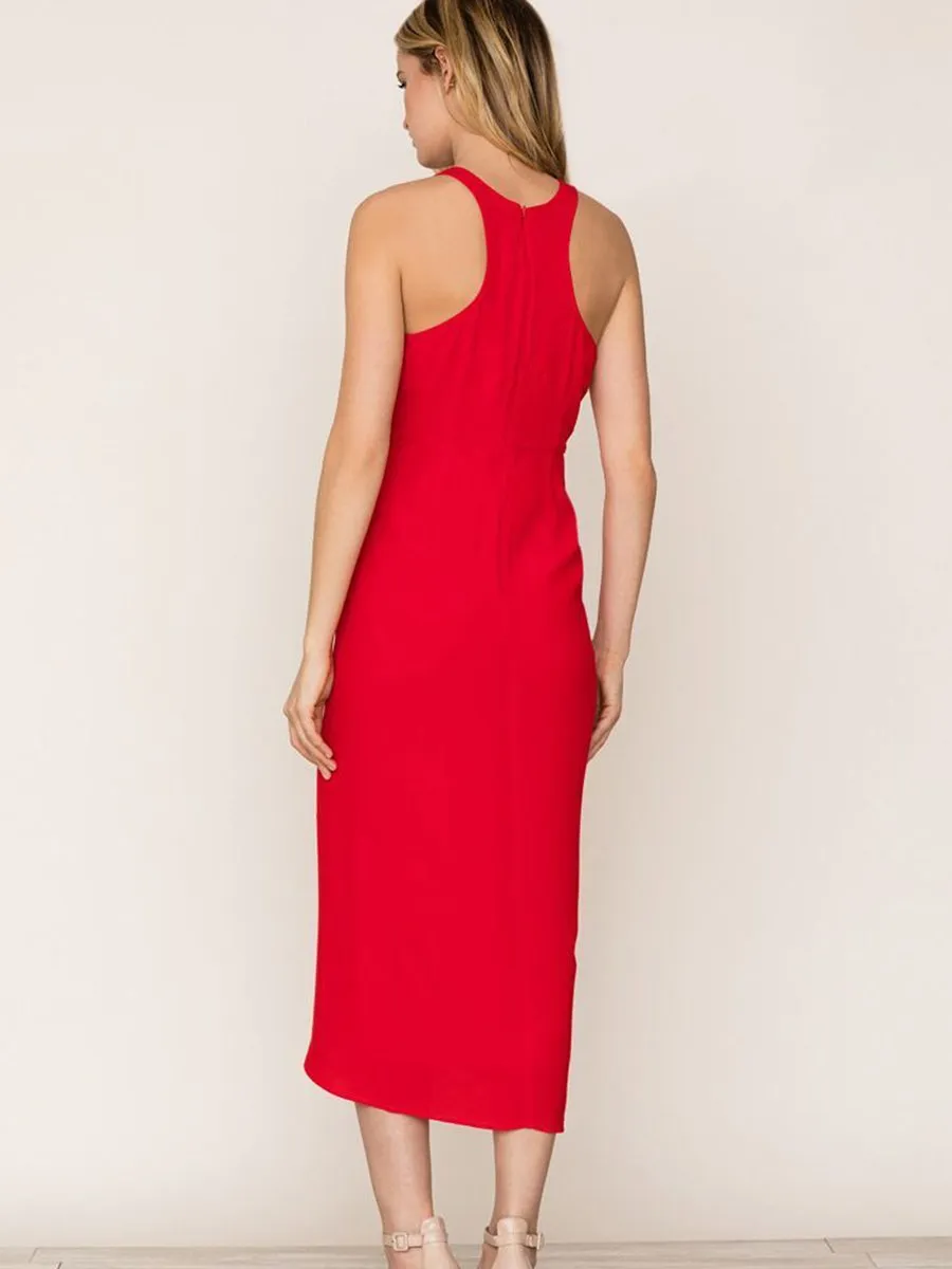 Black So Social Round Neck Sleeveless Irregular Hem Midi Dress