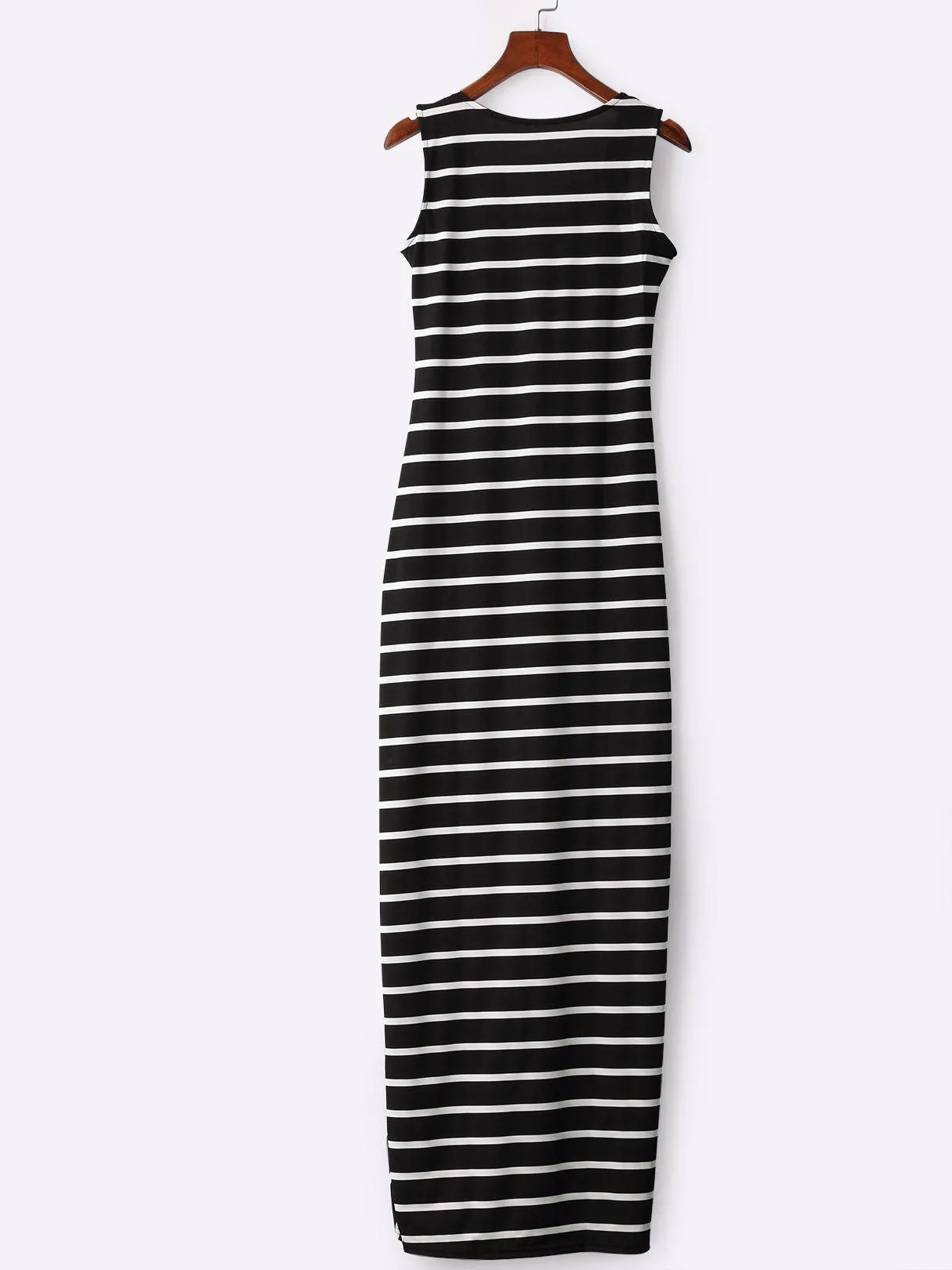 Black Striped Scoop Neck Asymmetrical Maxi Dress