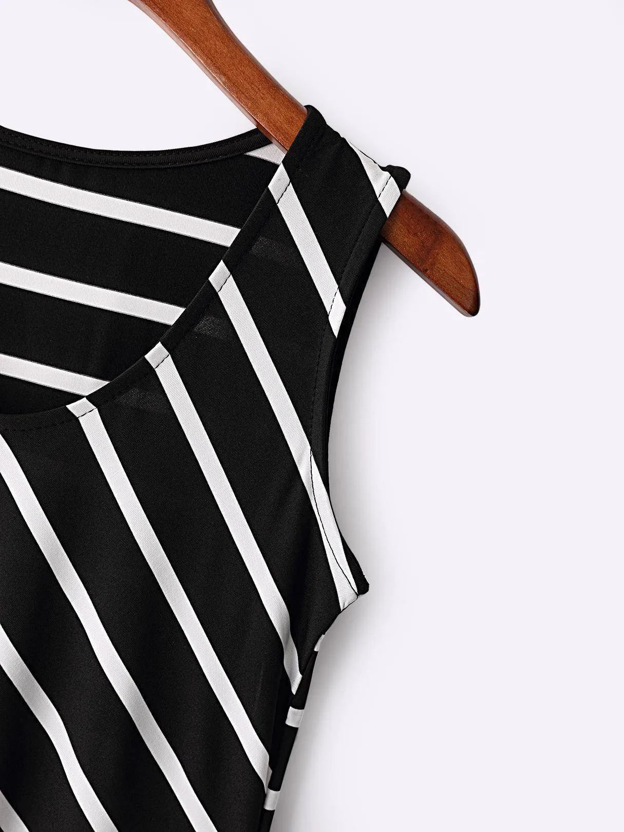 Black Striped Scoop Neck Asymmetrical Maxi Dress