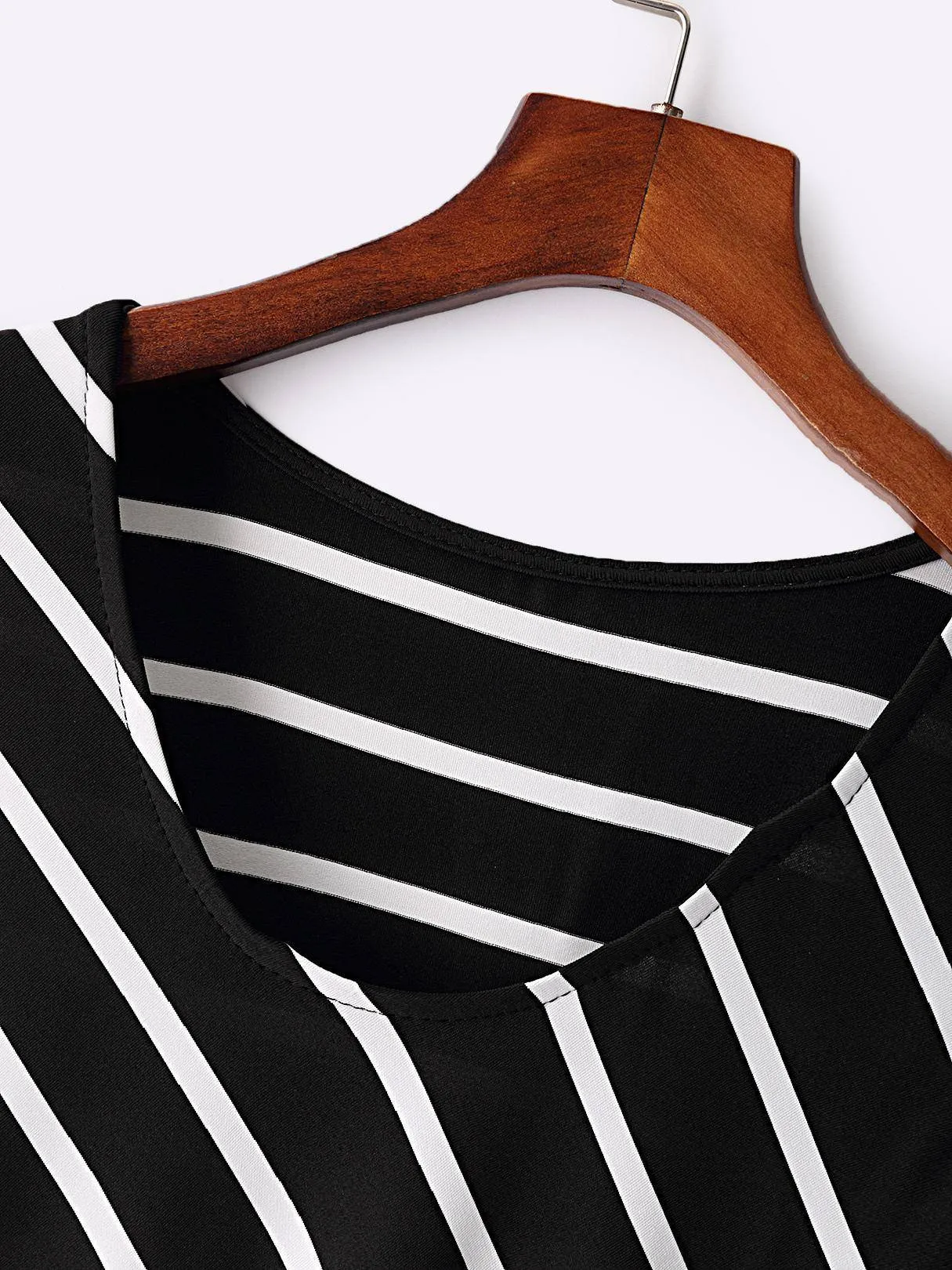 Black Striped Scoop Neck Asymmetrical Maxi Dress