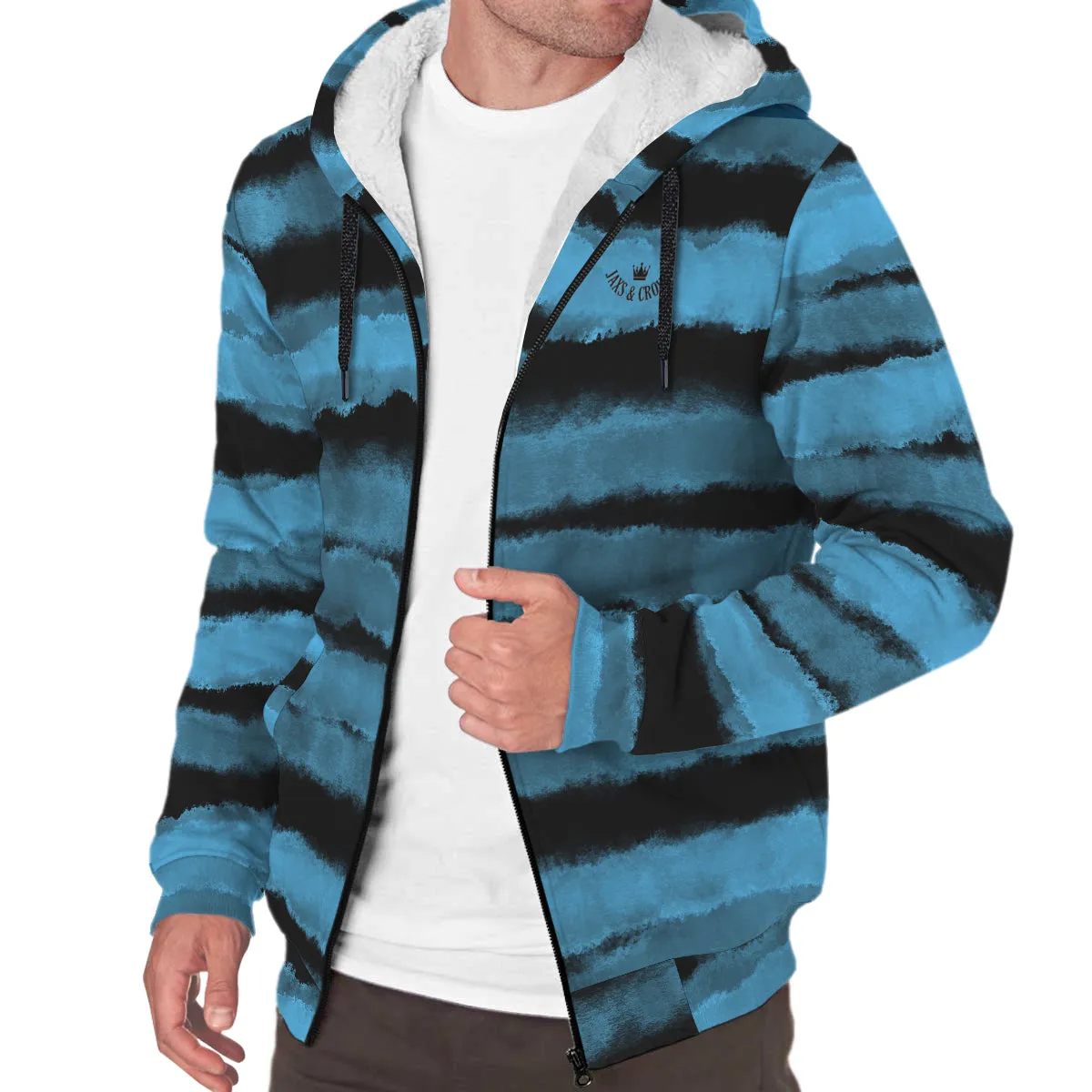 #blue/black JAXS N CROWN Sherpa Hoodie blue/blk