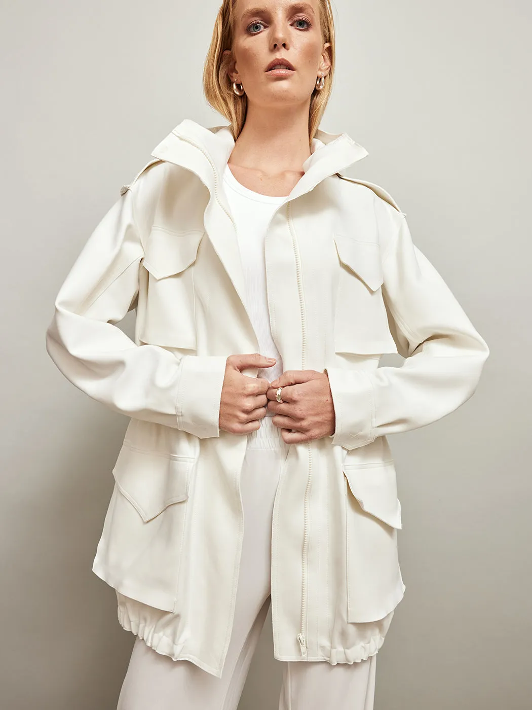 Bonded Hooded Cargo Jacket - Snow White