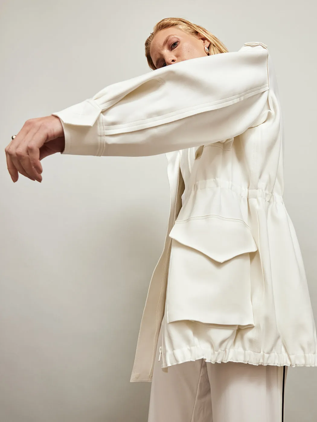 Bonded Hooded Cargo Jacket - Snow White